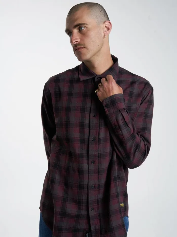 Mens Union Check Long Sleeve Shirt Wine Thrills Shirts