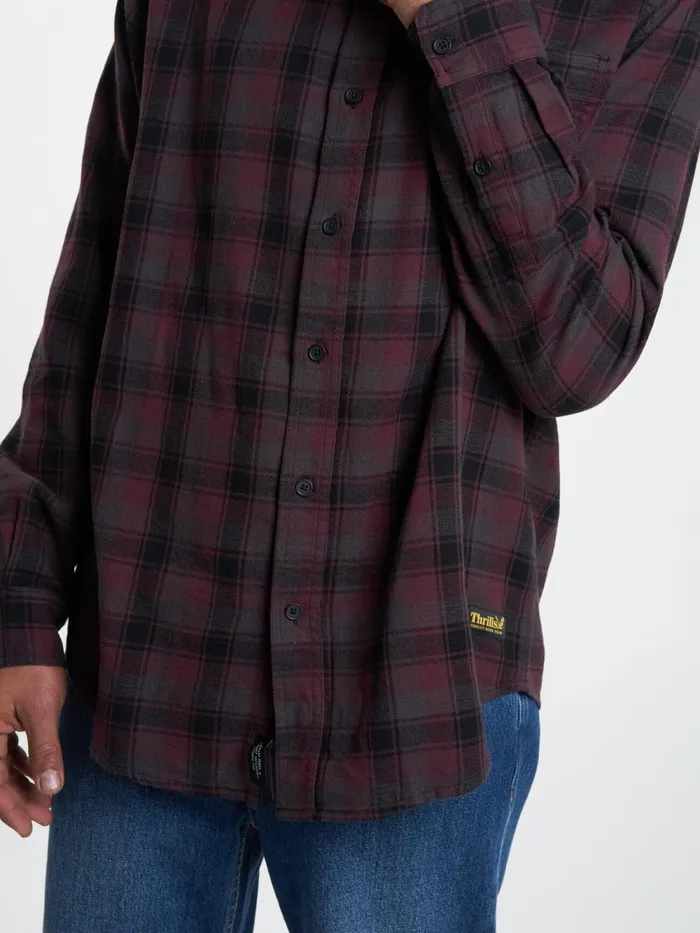 Mens Union Check Long Sleeve Shirt Wine Thrills Shirts