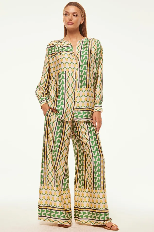 MISA Los Angeles FILOMENA PANT Limoncello Geo Satin Women Pants