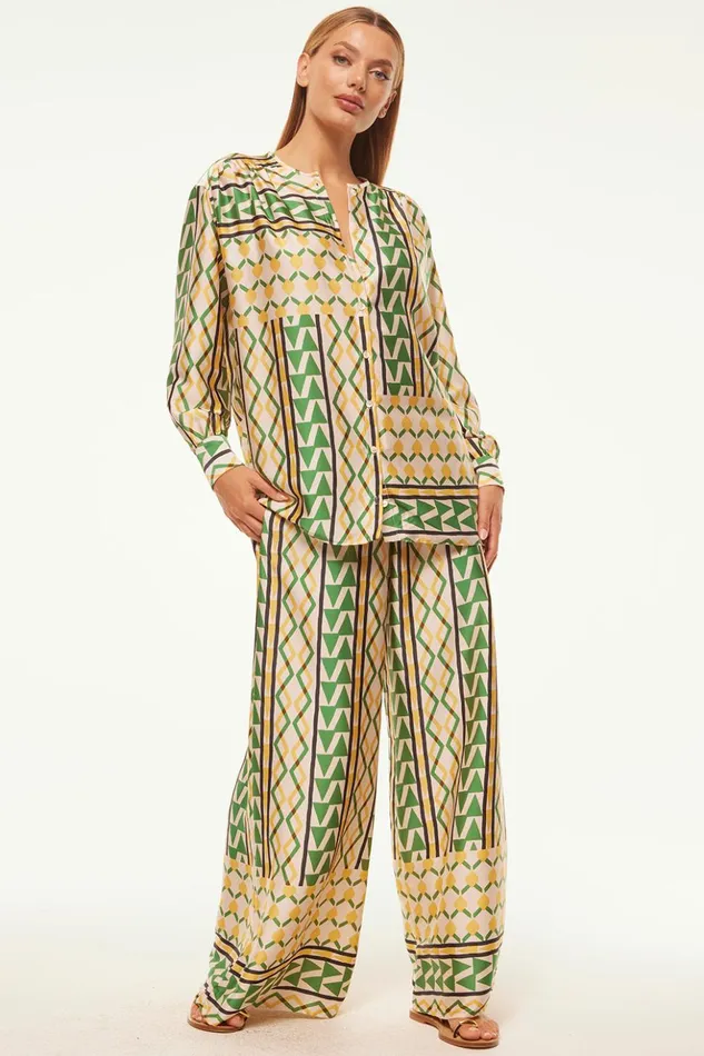 MISA Los Angeles FILOMENA PANT Limoncello Geo Satin Women Pants