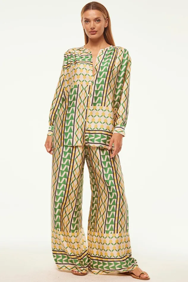 MISA Los Angeles FILOMENA PANT Limoncello Geo Satin Women Pants