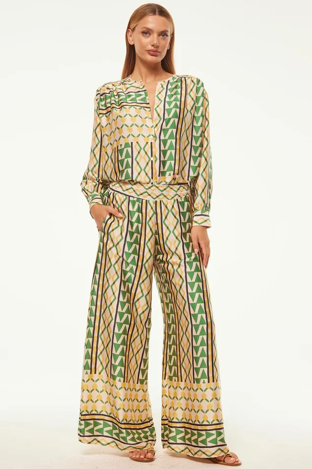 MISA Los Angeles FILOMENA PANT Limoncello Geo Satin Women Pants
