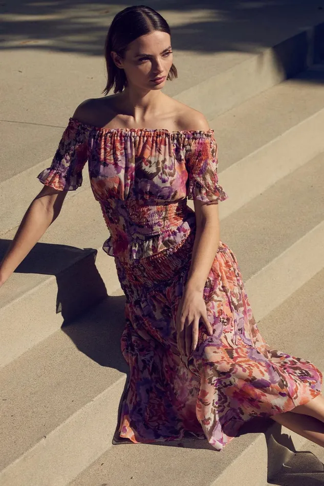 MISA Los Angeles ZADORA SKIRT Sunset Blooms Women Skirts and Shorts