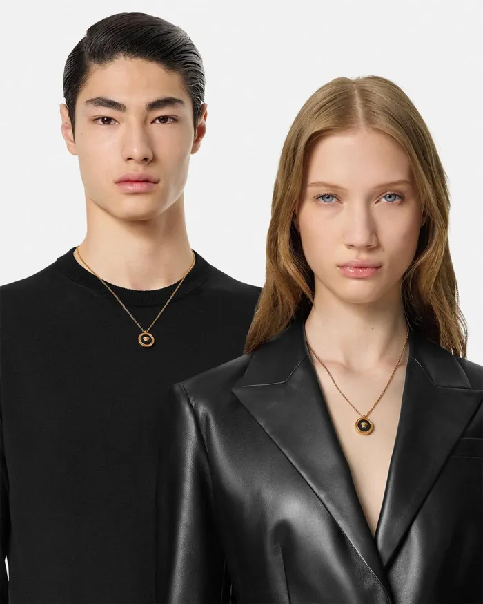 Necklaces WomenMen Versace Enamel Medusa Necklace Blackgold