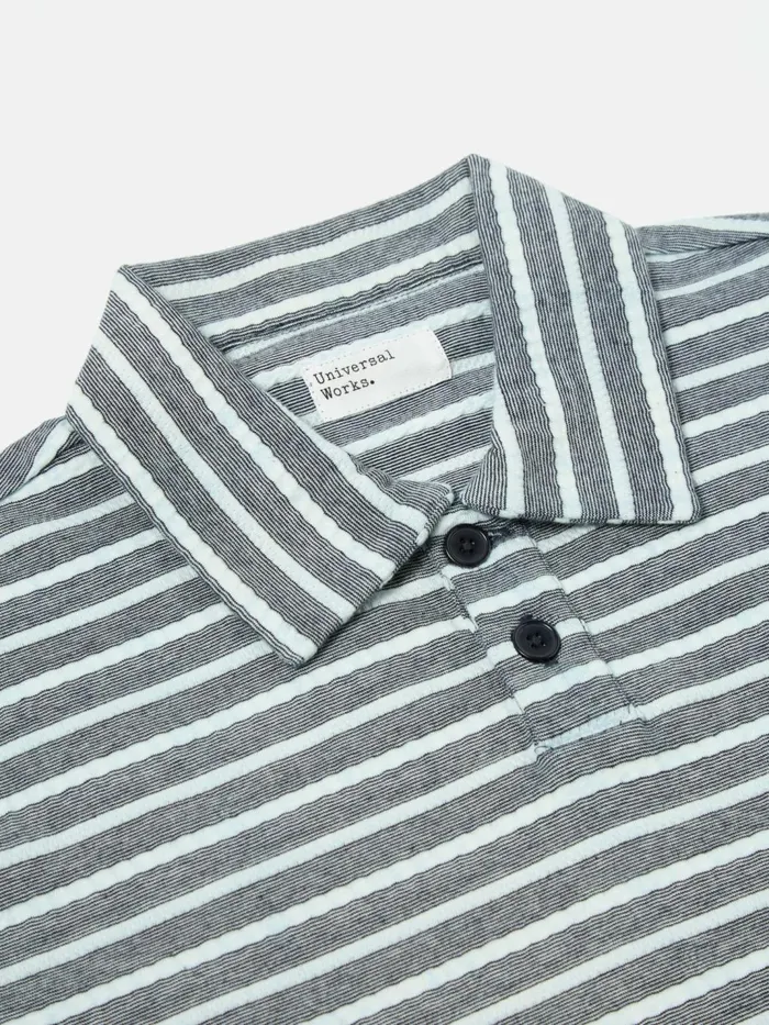 Newlyn Polo In Indigo Textured Knit Stripe Men Universal Works Tees