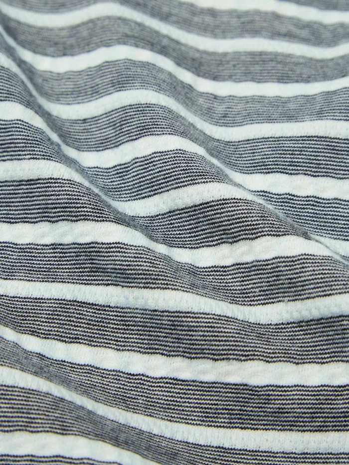 Newlyn Polo In Indigo Textured Knit Stripe Men Universal Works Tees