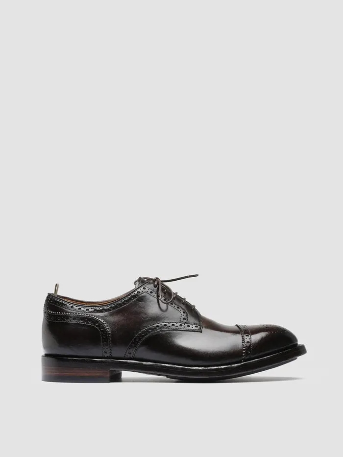 Officine Creative Dress Shoes TEMPLE 003 Ebano Brown Leather Half Brogue Derby Shoes 8211 Men Officine Creative Dress Shoes TEMPLE 003 Ebano Brown Leather Half Brogue Derby Shoes 8211 Men