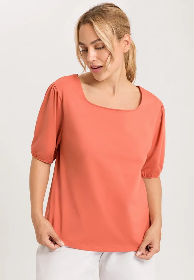 Organic Cotton Square Neck Top Apricot Brandy Women HANRO Lounge Tops