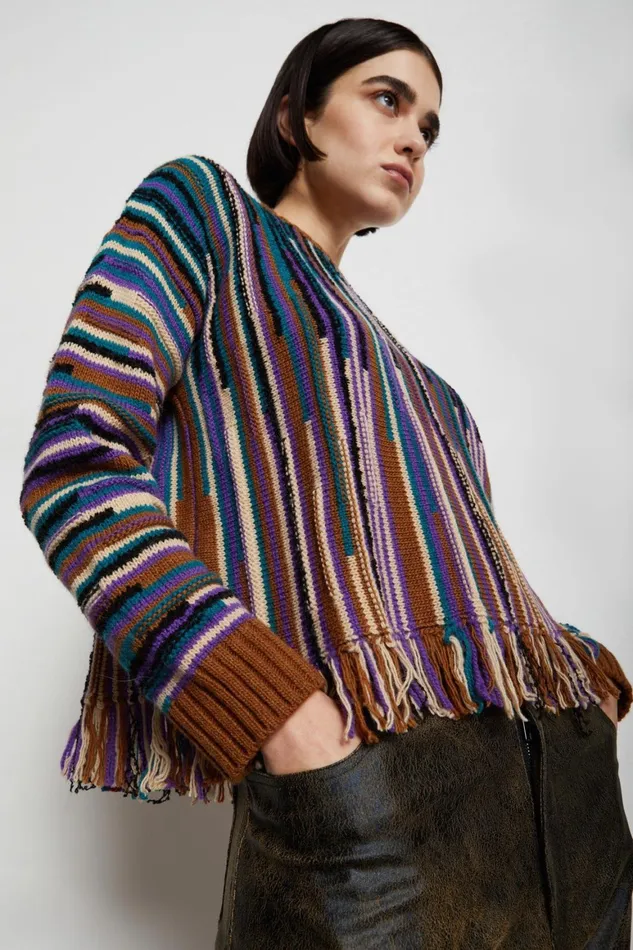 Ottod039Ame Multicolor Sweater With Fringes Women Knitwear and TShirts