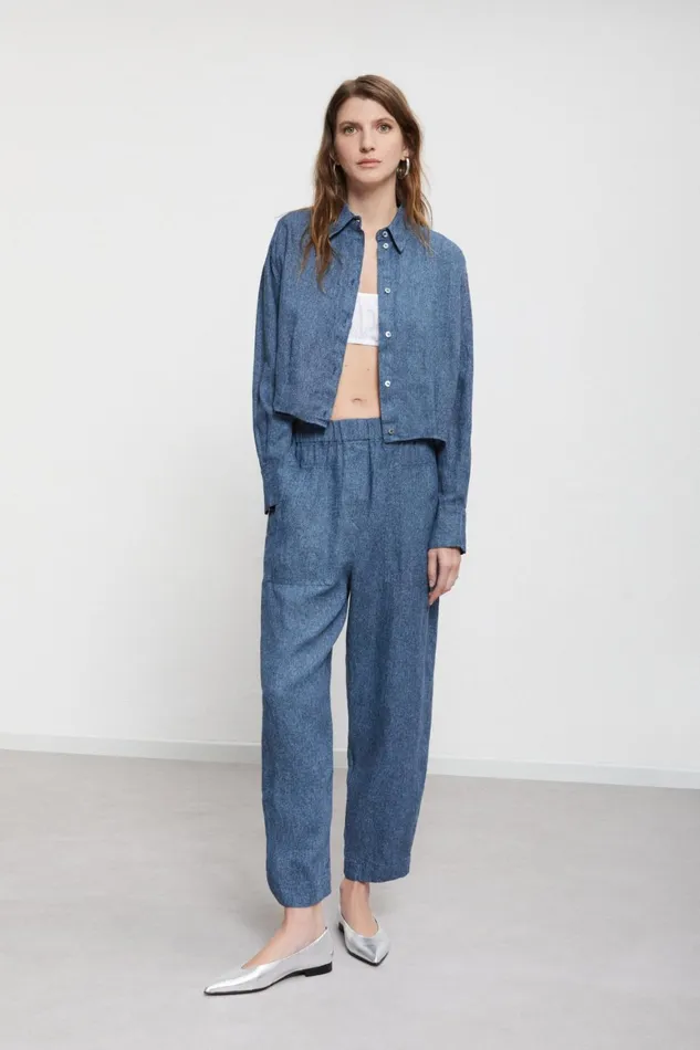 Ottod039Ame Printed Linen Cropped Jacket Women Shirts and Blouses
