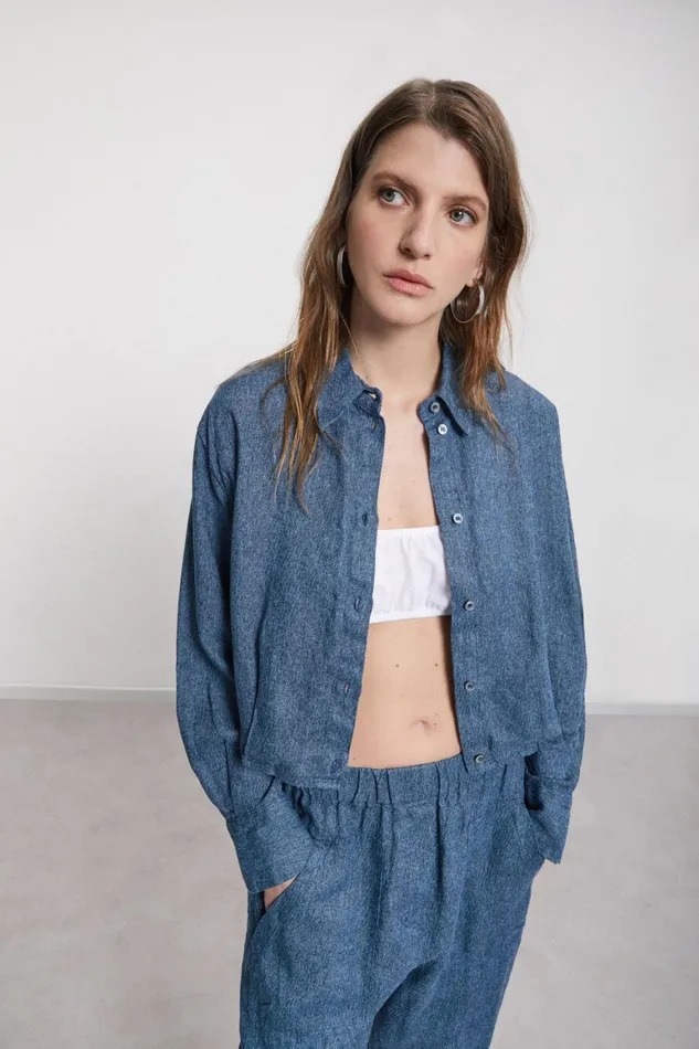 Ottod039Ame Printed Linen Cropped Jacket Women Shirts and Blouses