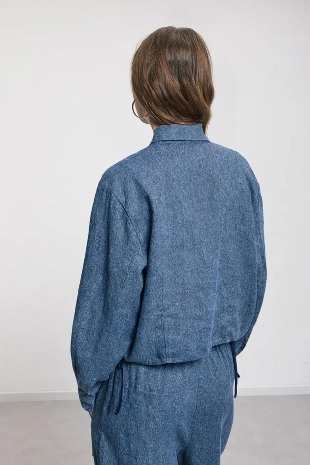 Ottod039Ame Printed Linen Cropped Jacket Women Shirts and Blouses