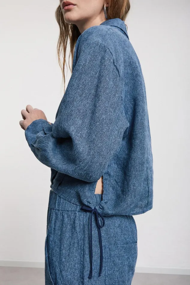 Ottod039Ame Printed Linen Cropped Jacket Women Shirts and Blouses