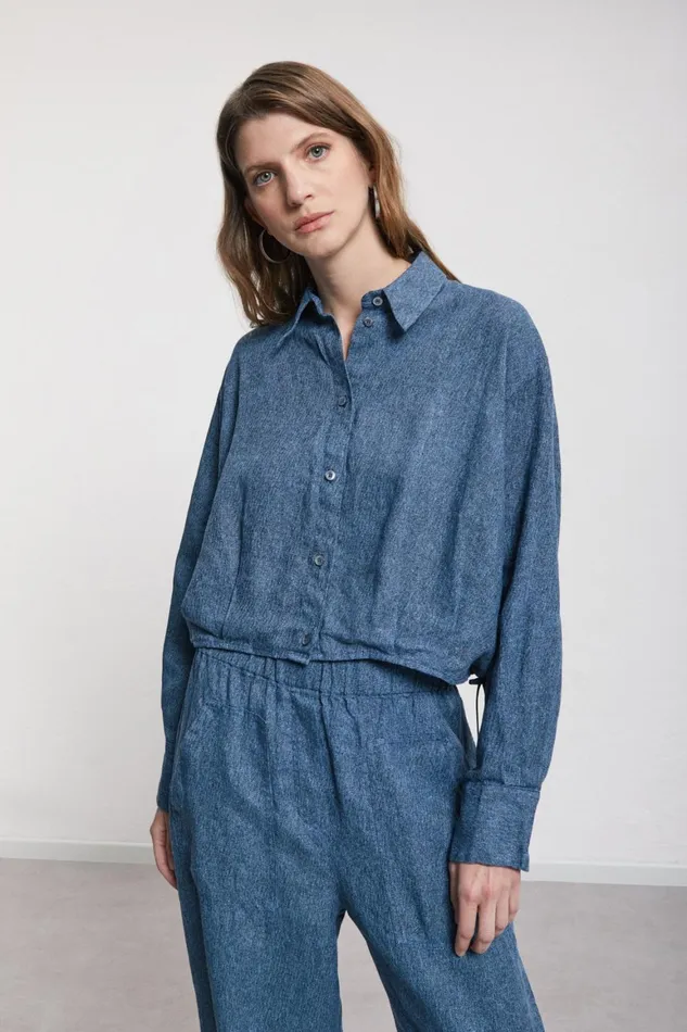 Ottod039Ame Printed Linen Cropped Jacket Women Shirts and Blouses