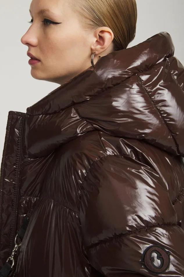Ottod039Ame Puffer Jacket Shiny Effect With Wide Neck Women Down Jackets