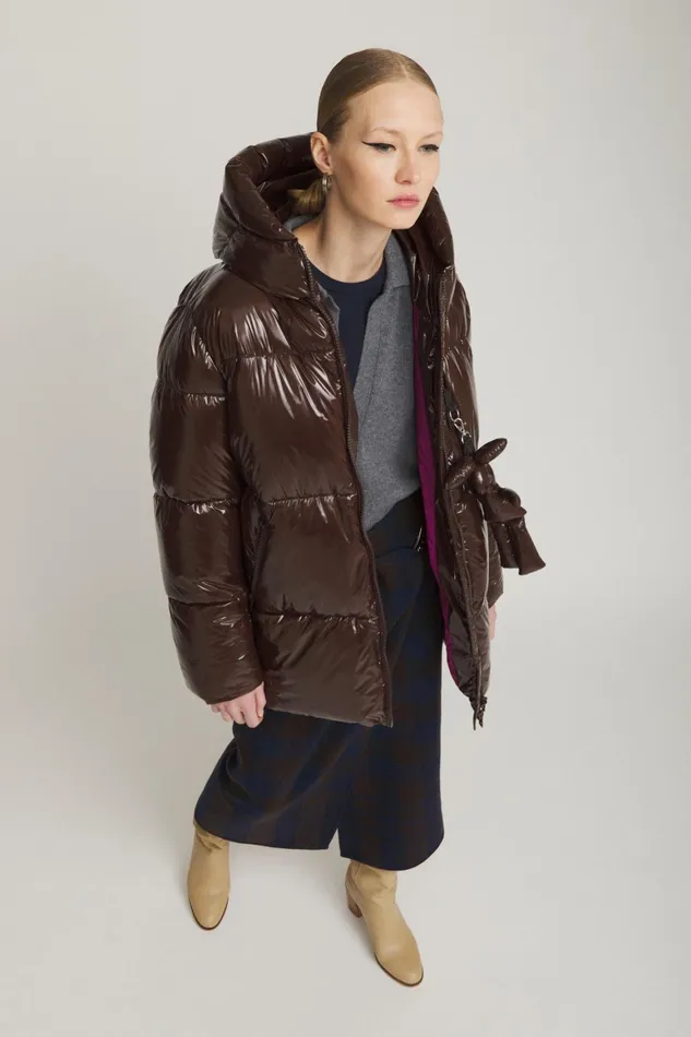 Ottod039Ame Puffer Jacket Shiny Effect With Wide Neck Women Down Jackets