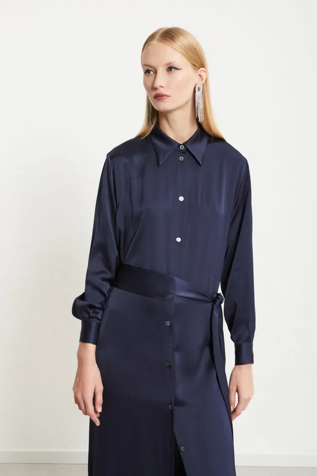Ottod039Ame Viscose Long Chemisier With Sash Women Dresses