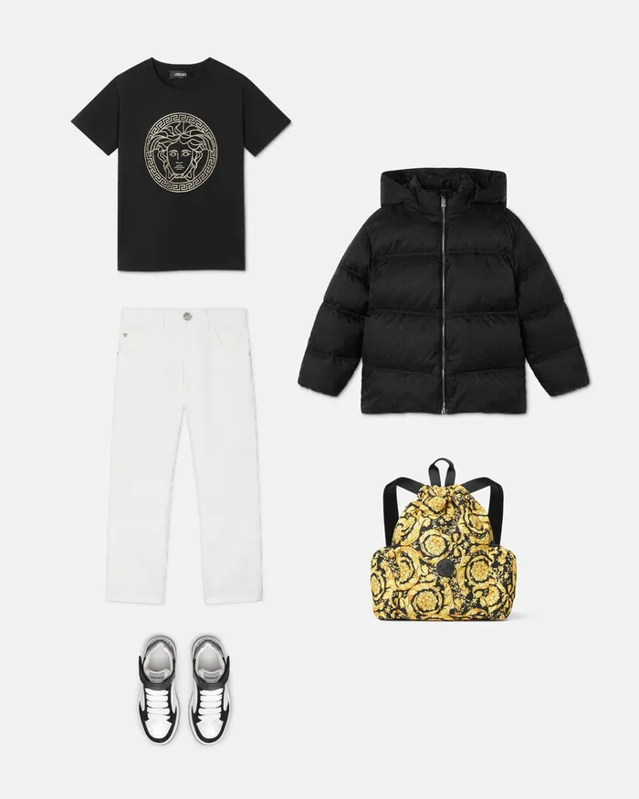 Outerwear Kids Versace Barocco Jacquard Puffer Jacket Black