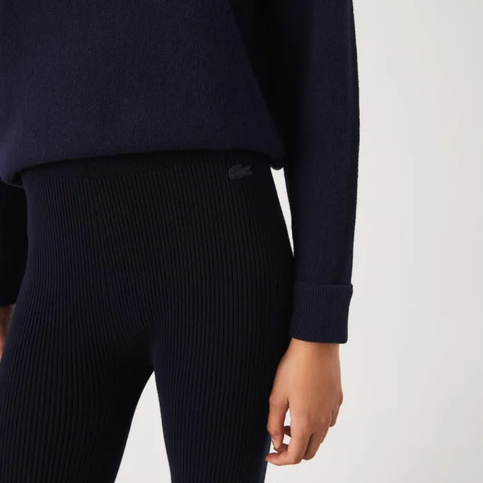 Pants and Leggings Women Lacoste Women039s Seamless Ribbed Knit Leggings Navy Blue 166