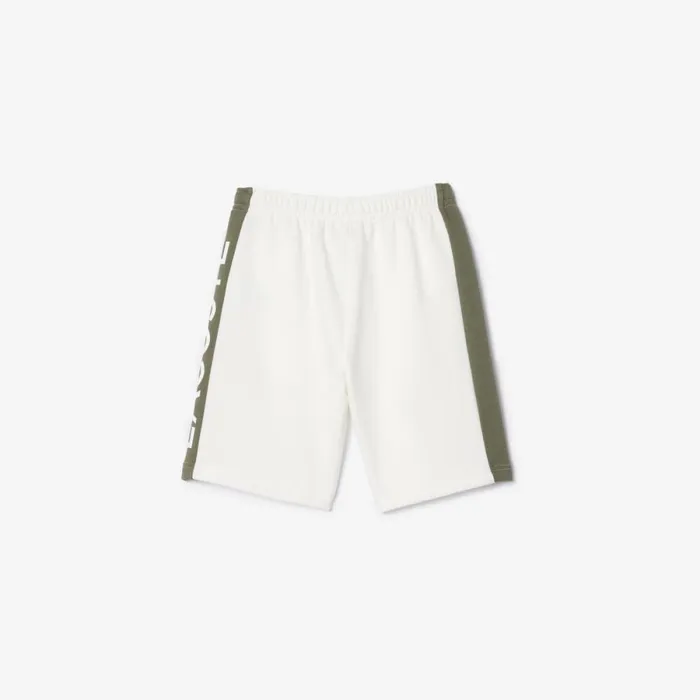 Pants and Shorts Kids Lacoste Kids Striped Organic Cotton Shorts White Khaki Green Imi