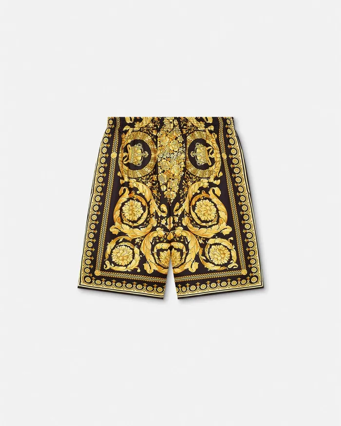 Pants and Shorts Men Versace Barocco Silk Shorts Blackprint