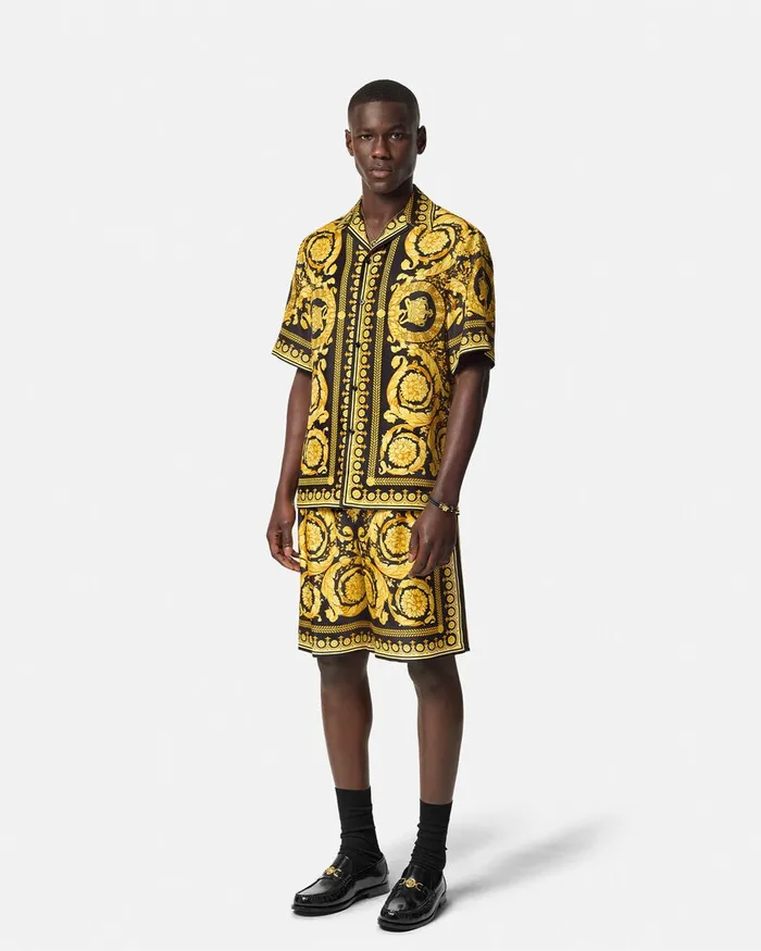 Pants and Shorts Men Versace Barocco Silk Shorts Blackprint