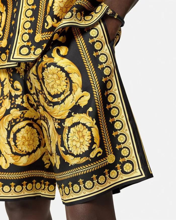 Pants and Shorts Men Versace Barocco Silk Shorts Blackprint