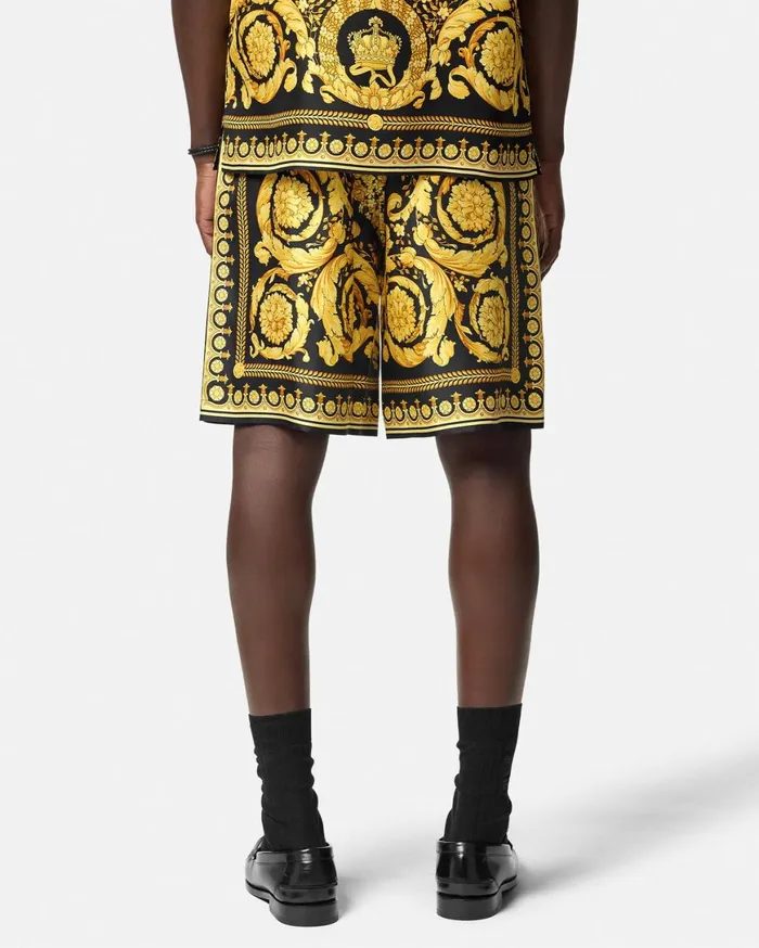Pants and Shorts Men Versace Barocco Silk Shorts Blackprint