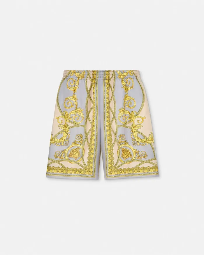 Pants and Shorts Men Versace La Coupe Des Dieux Silk Shorts Grayprint