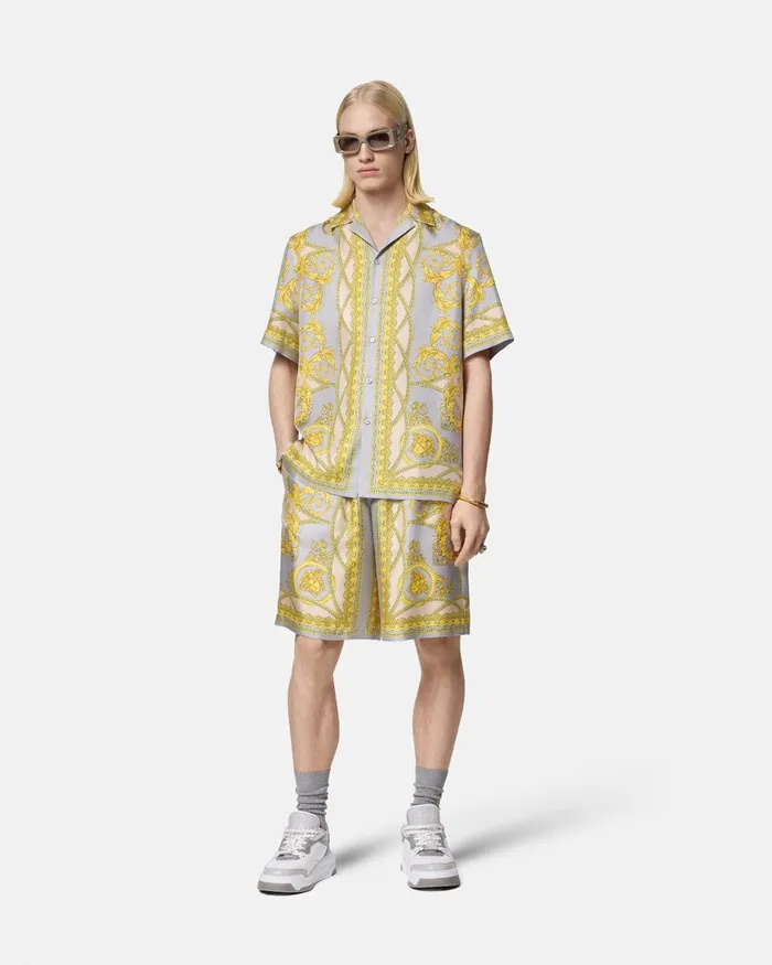 Pants and Shorts Men Versace La Coupe Des Dieux Silk Shorts Grayprint