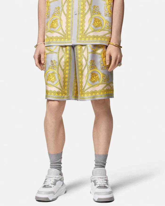 Pants and Shorts Men Versace La Coupe Des Dieux Silk Shorts Grayprint