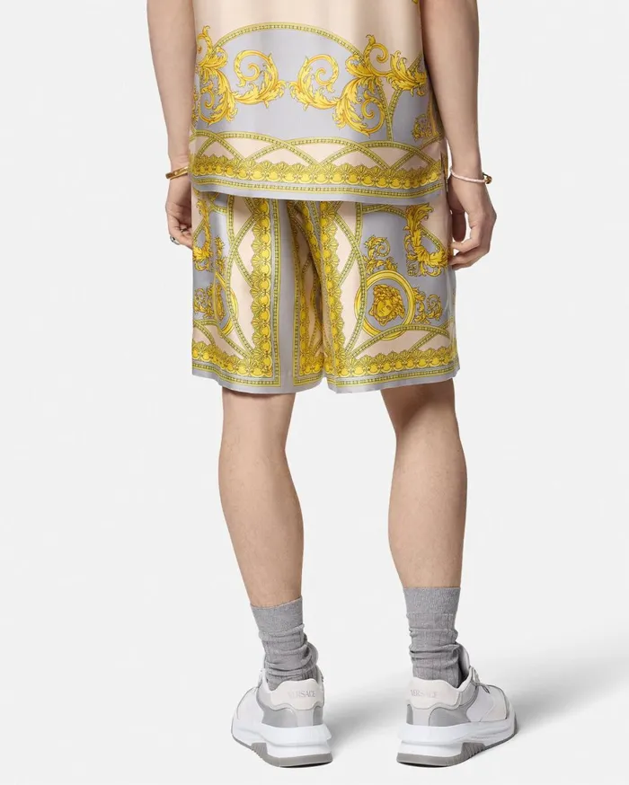Pants and Shorts Men Versace La Coupe Des Dieux Silk Shorts Grayprint