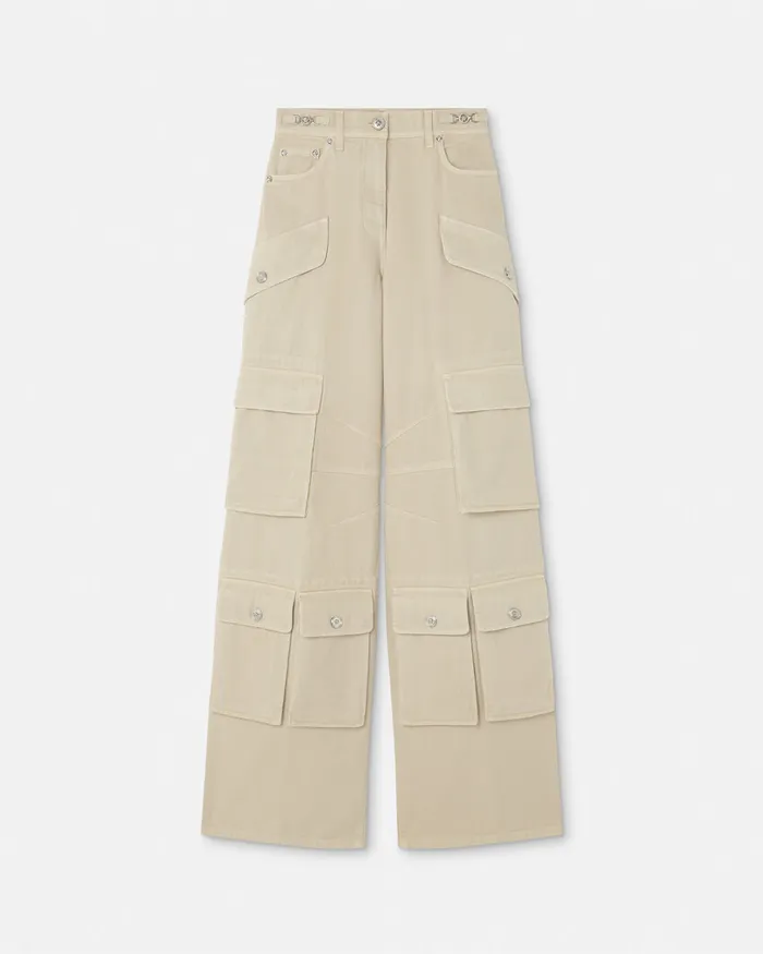 Pants and Shorts Women Versace Cargo Jeans Beige