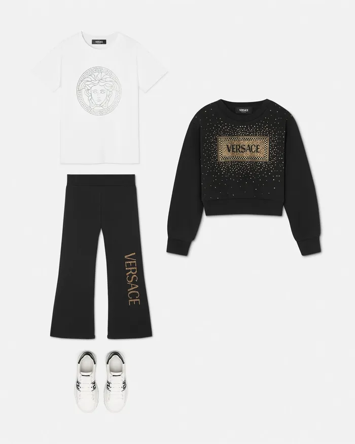 Pants and Skirts Kids Versace Crystal Logo Sweatpants Black