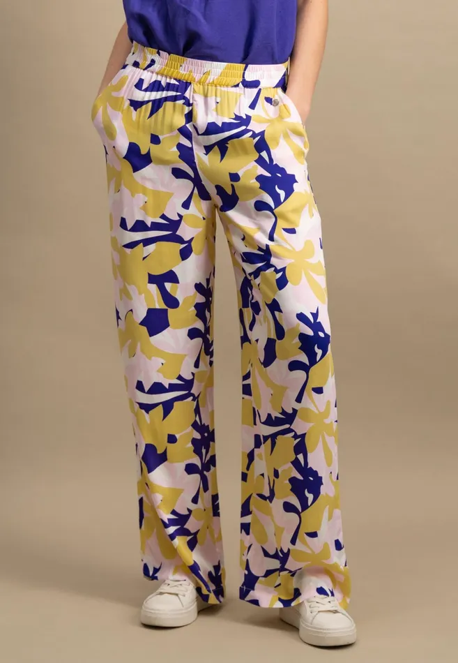 Pants Women FYNCHHATTON Colorful Patterned Pants With A Loose Cut Ocean Violet
