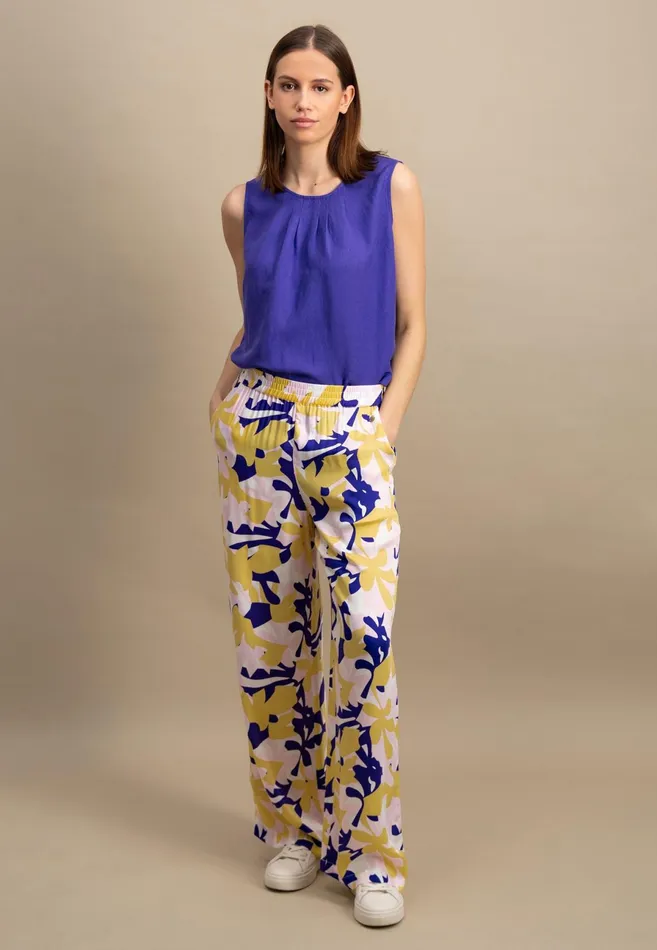 Pants Women FYNCHHATTON Colorful Patterned Pants With A Loose Cut Ocean Violet