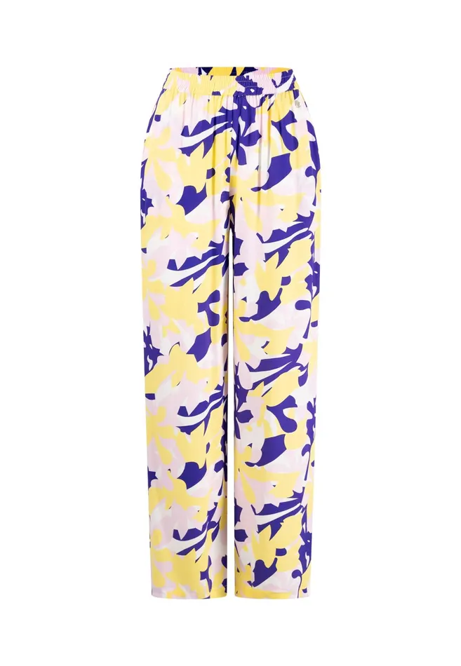 Pants Women FYNCHHATTON Colorful Patterned Pants With A Loose Cut Ocean Violet
