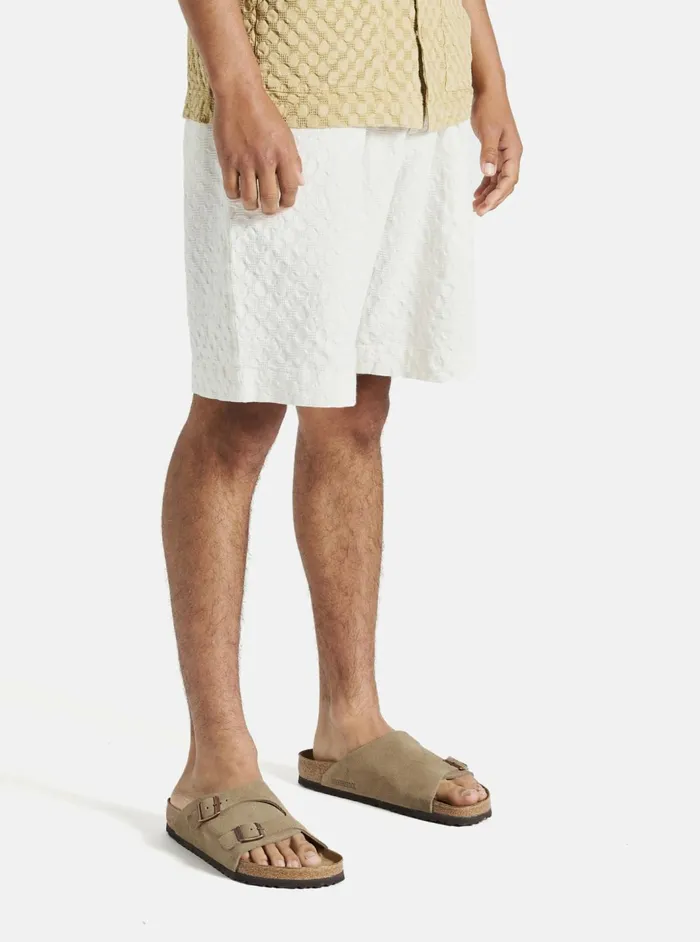 Pleated Track Short In Ecru Dot Waffle Men Universal Works Shorts