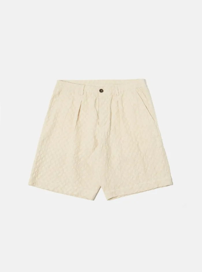 Pleated Track Short In Ecru Dot Waffle Men Universal Works Shorts
