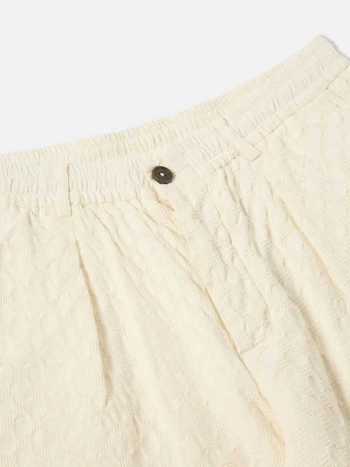 Pleated Track Short In Ecru Dot Waffle Men Universal Works Shorts