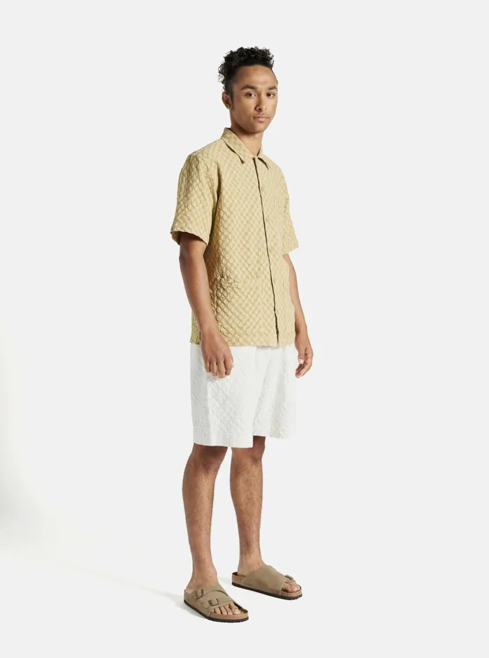 Pleated Track Short In Ecru Dot Waffle Men Universal Works Shorts