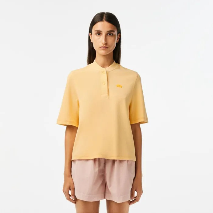 Polos Women Lacoste Womens Tunisian Neck Organic Cotton Piqu TShirt Yellow K71 Polos Women Lacoste Womens Tunisian Neck Organic Cotton Piqu TShirt Yellow K71