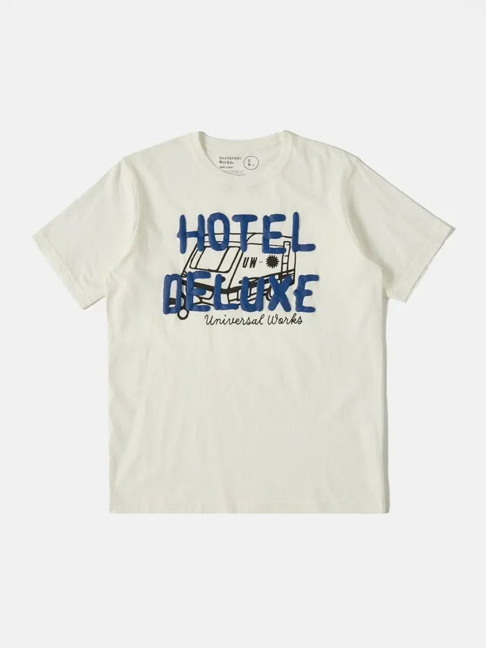 Print Tee In Ecru 039Hotel Deluxe039Single Jersey Men Universal Works Tees