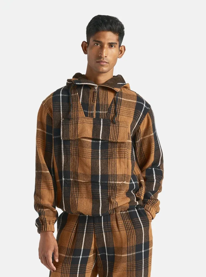 Pullover Anorak In Brown Earth II Check Men Universal Works Coats and Outerwear