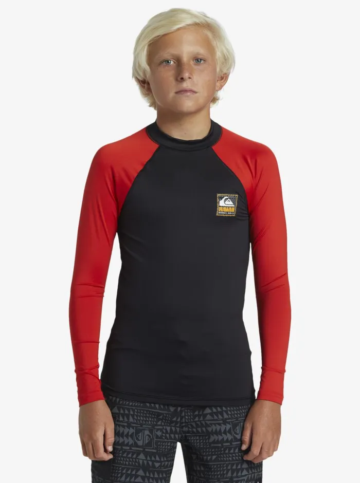 Quiksilver 816 Hawaii Badge UPF50 Long Sleeve Surf Tee High Risk Red Boys Rashguards Quiksilver 816 Hawaii Badge UPF50 Long Sleeve Surf Tee High Risk Red Boys Rashguards