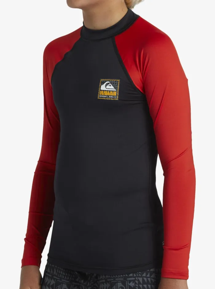 Quiksilver 816 Hawaii Badge UPF50 Long Sleeve Surf Tee High Risk Red Boys Rashguards Quiksilver 816 Hawaii Badge UPF50 Long Sleeve Surf Tee High Risk Red Boys Rashguards
