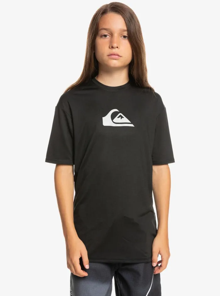 Quiksilver 816 Solid Streak Short Sleeve UPF 50 Surf TShirt Black Boys Rashguards
