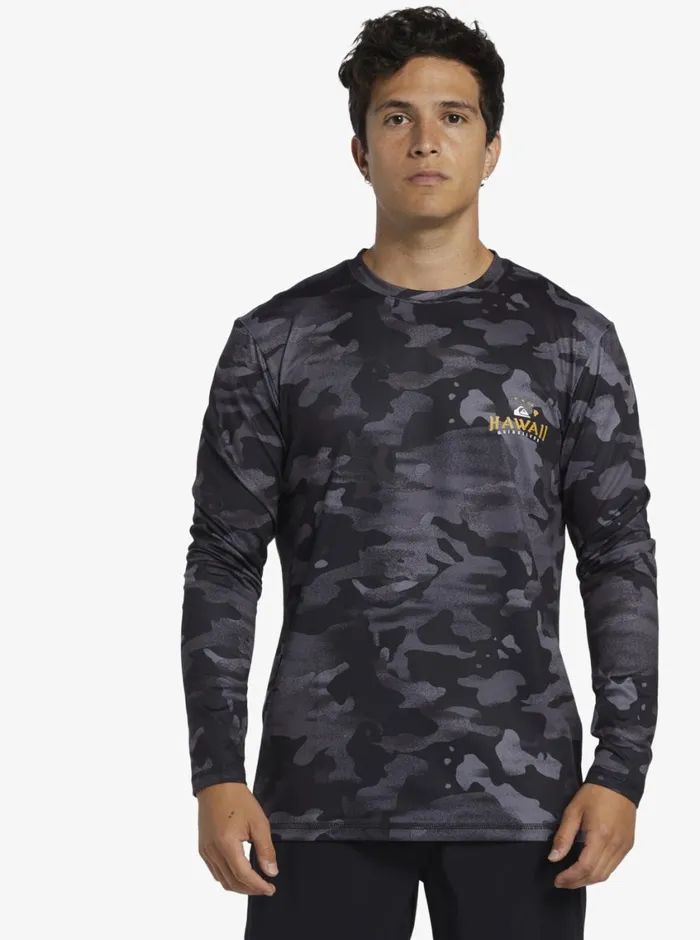 Quiksilver Hi Royalty Surf Long Sleeve UPF 50 Surf TShirt Hi Camo Black Mens Rashguards