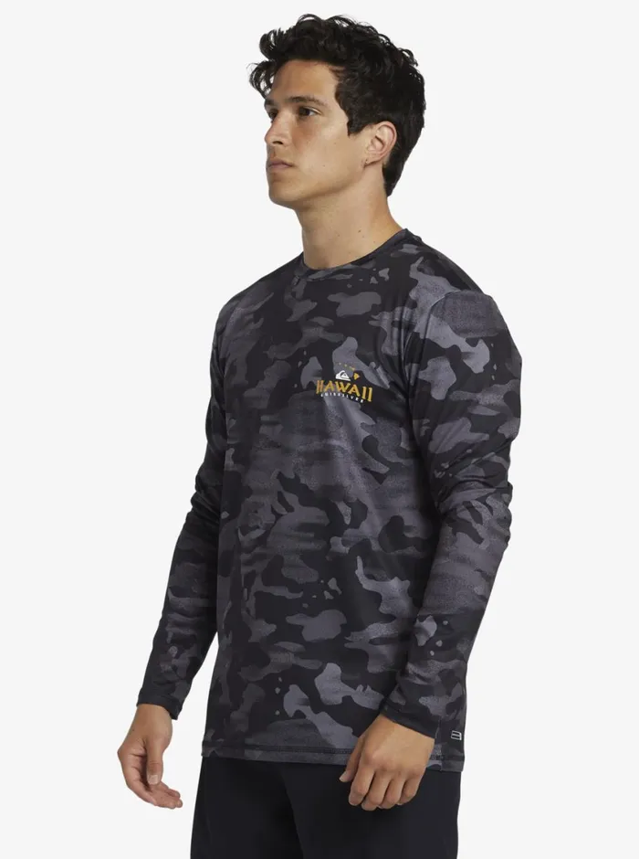 Quiksilver Hi Royalty Surf Long Sleeve UPF 50 Surf TShirt Hi Camo Black Mens Rashguards
