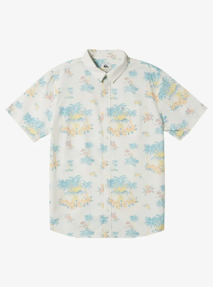Quiksilver Palm Spritz Short Sleeve Woven Shirt Snow White Palm Spritz Mens Shirts and Polos Quiksilver Palm Spritz Short Sleeve Woven Shirt Snow White Palm Spritz Mens Shirts and Polos